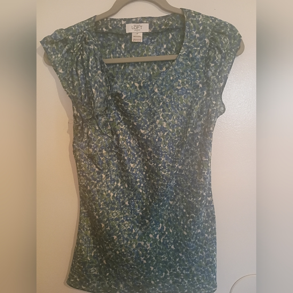 Loft‎ Women's Floral Green and Blue Top Sz SP